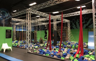 foam pits with ropes and multiple obstacles